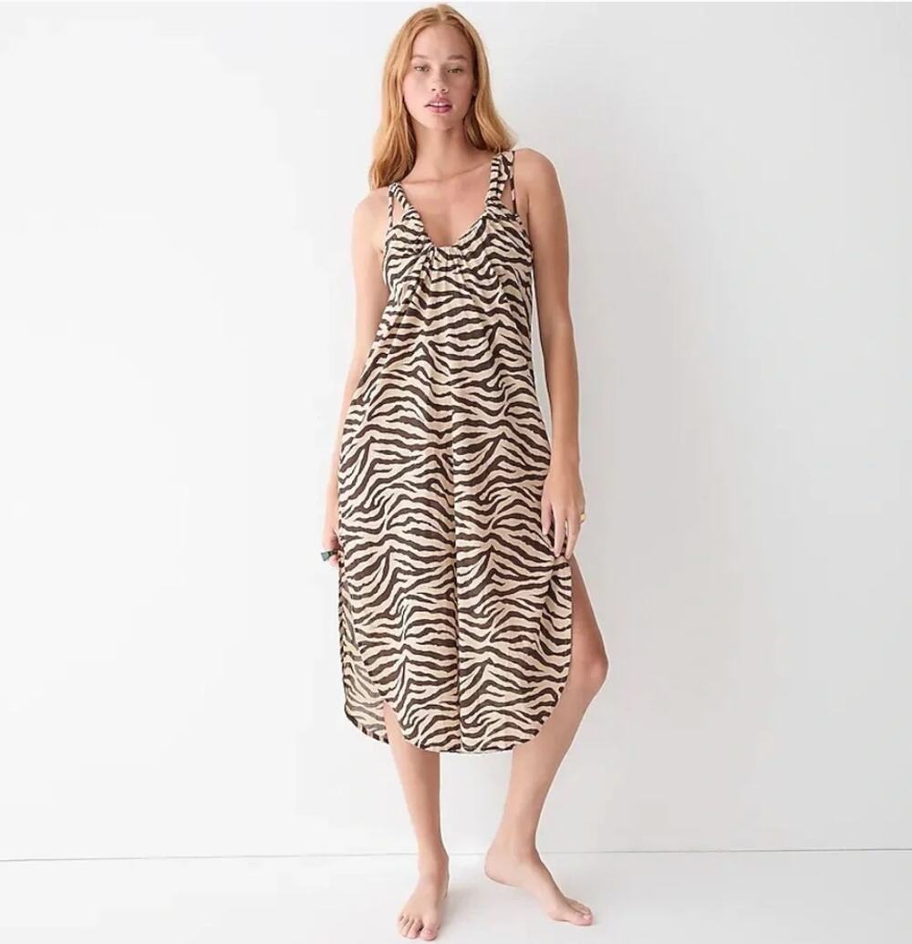 J. Crew Swingy Cotton Voile Beach Dress in Zebra Stripe BK554 Size XXL